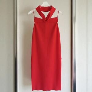 Maeve Anthropologie Halter Ribbed Midi Dress Rosy Red Size S